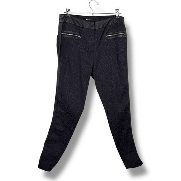 Size 6 I Heart Ronson Black Leopard Pants Faux Leather Panels Stretch Goth Punk - Picture 1 of 10